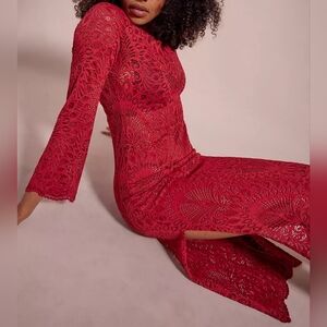 NIGHTCAP x Free People Women's Lanai Lace Midi Dress in Red, Size XS